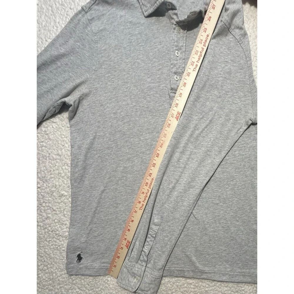 Polo Ralph Lauren Men Shirt Size M Gray Heather Long Sleeve Cotton Polo Top